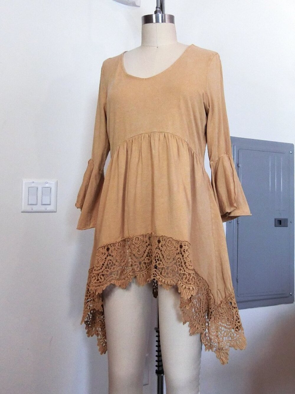 Indigo Thread Co Fairycore Crochet Tunic Top Small Bell Sleeve High Low Boho